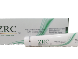 ZRC Gel 50g tube, white and blue packaging, for acne-prone skin.